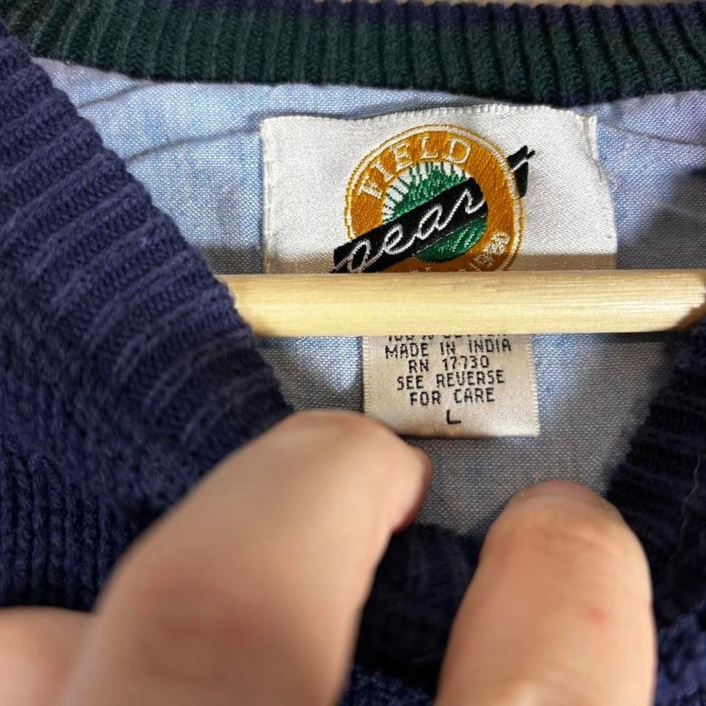 Vintage navy blue earth tone preppy knit sweater Size L - Picture 3 of 5